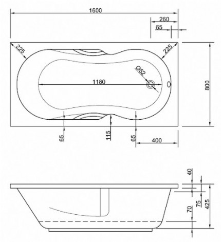 Badewanne Modell Tosca 160 mit Griffe